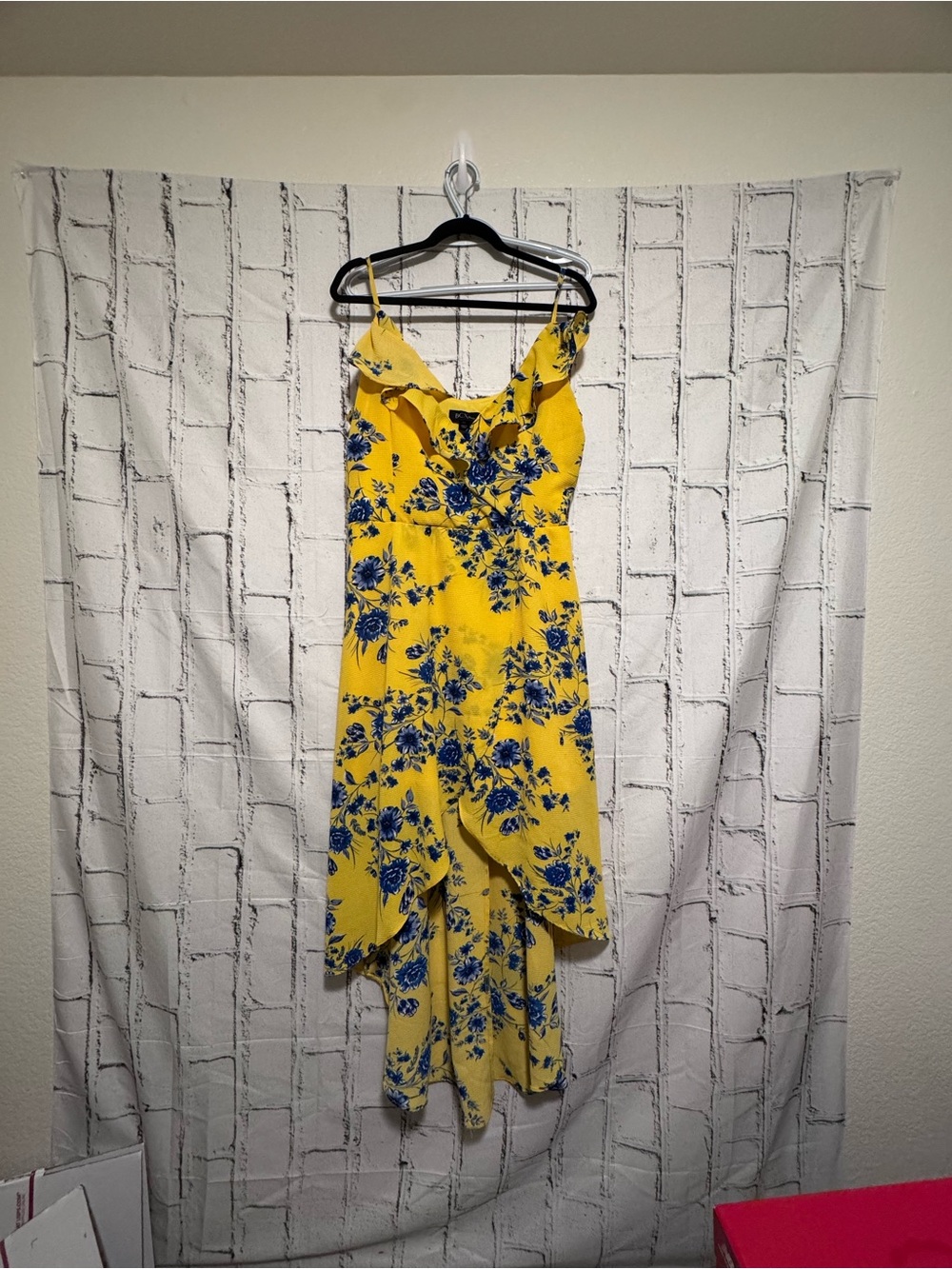 BCX Yellow Maxi Dress with Blue Floral Print